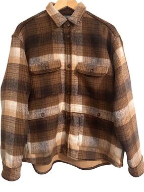 Reese Cooper Brushed Wool Flannel Button Down Shirt Shacket SZ XL USA Made EUC